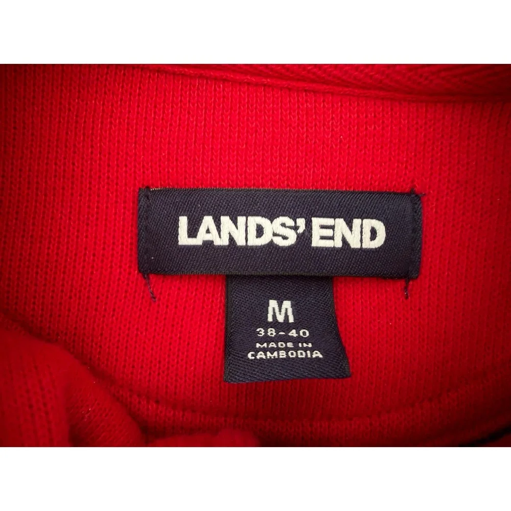Lands End Mens Medium 100% Cotton Quarter Zip Colorblock Navy Blue Red Sweater